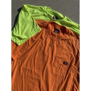 2 Wrangler Workwear Tee Mens‎ 3XLT Short Sleeve Crew Neck Neon Yellow & Orange